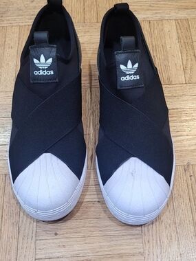 adidas Black Slip-On Sneakers with White Shell Toe Cap
